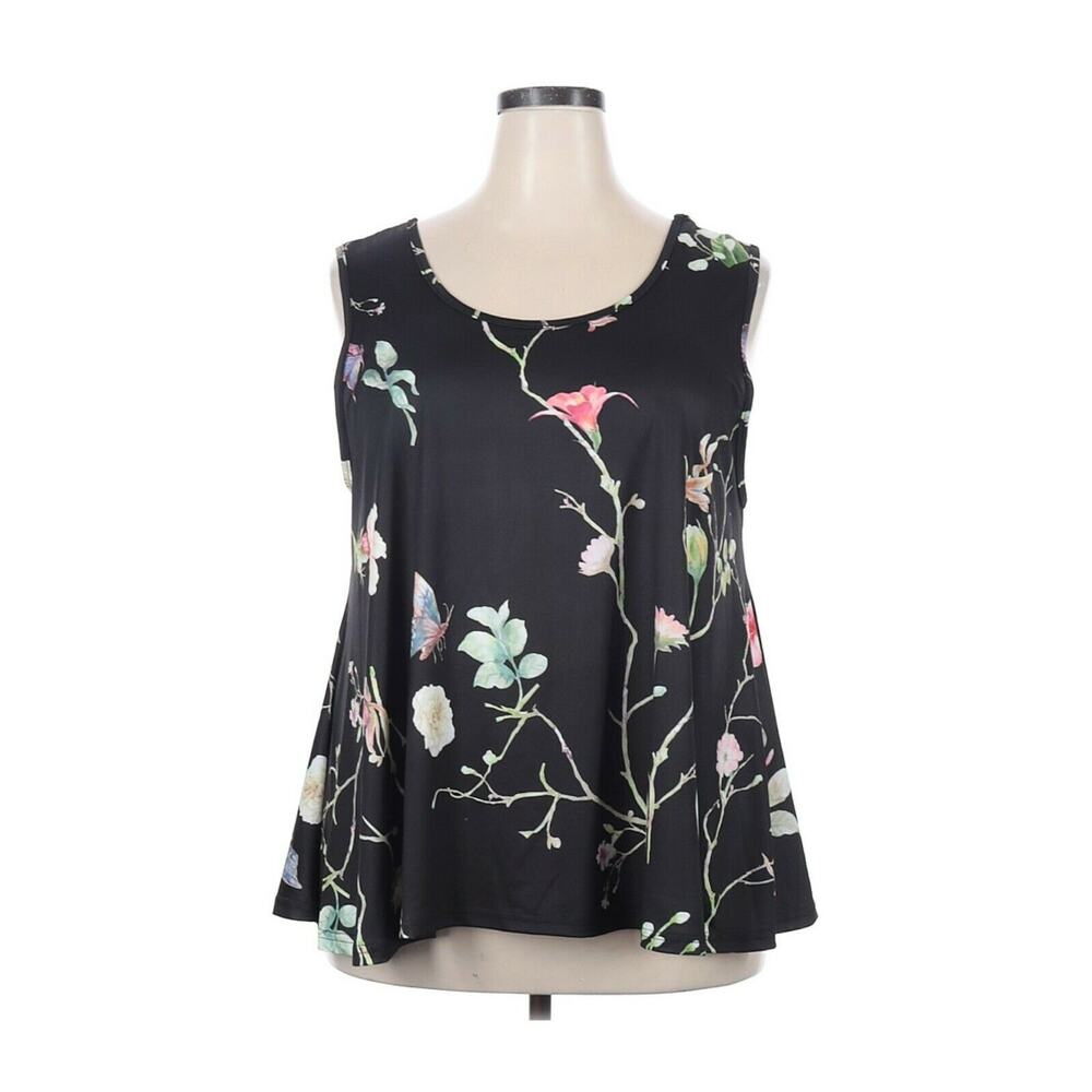 Love U Dear Swing Floral Sleeveless Top Blouse Scoop Neck Black Size 3X (Plus)